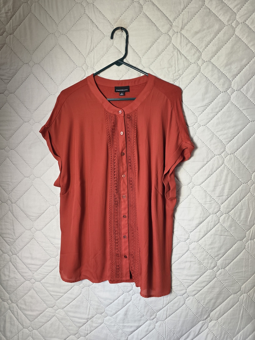 Fortune + Ivy Coral Button Front Short Sleeve Blouse Sz  1X